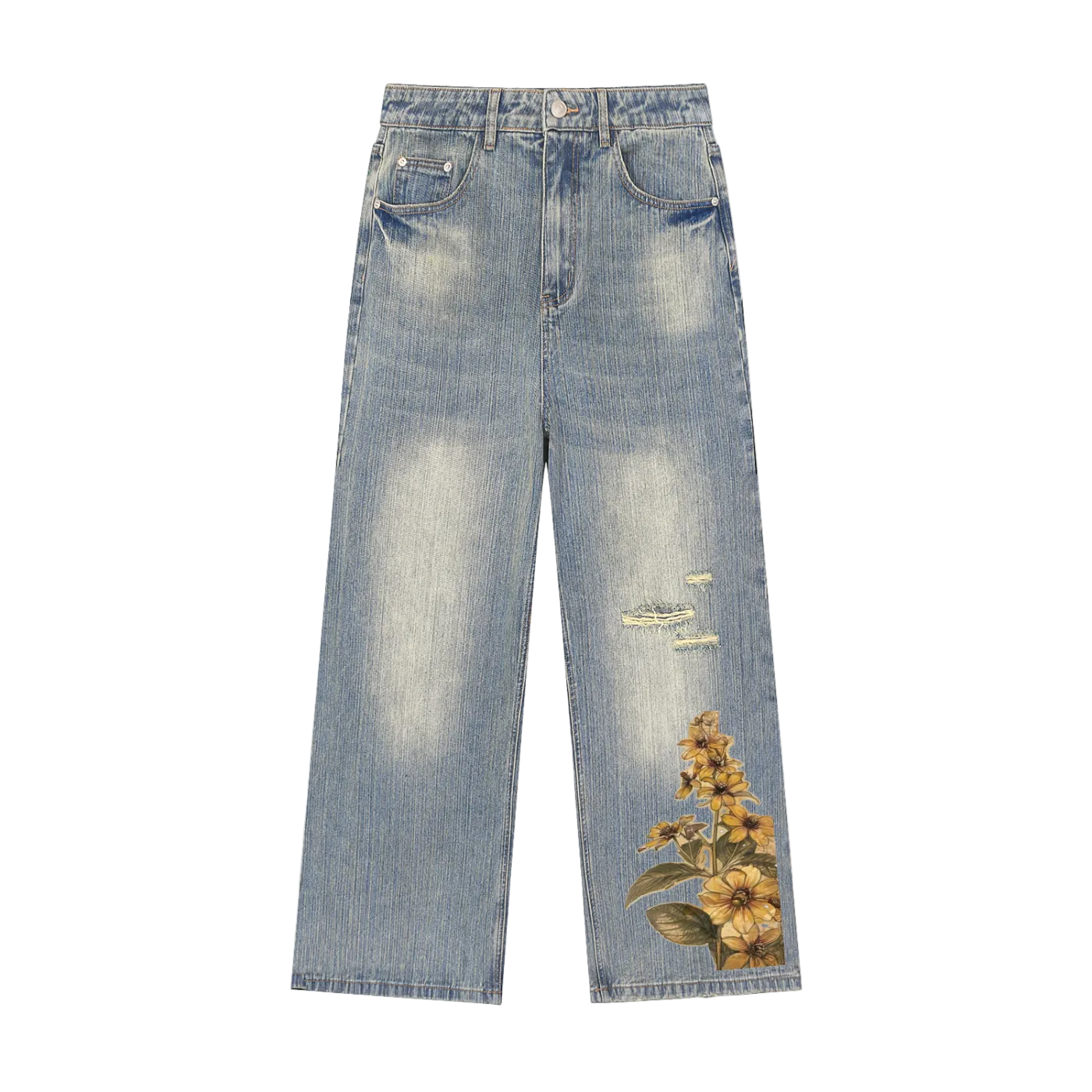 Vintage Floral Denim Jeans